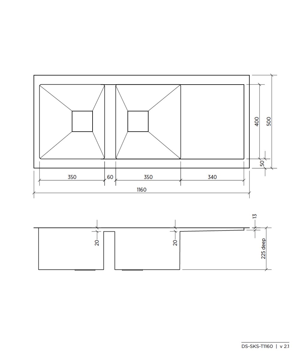 Tetra 1160 2 Bowl Sink - Image 2