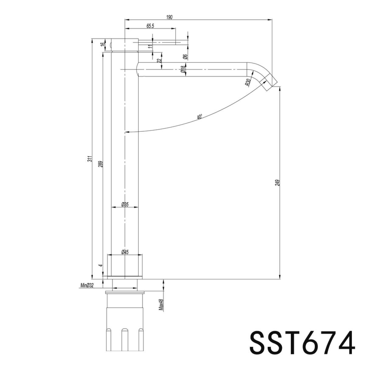 Elle Hi Rise Basin Mixer Full 316 Stainless Steel - Image 2