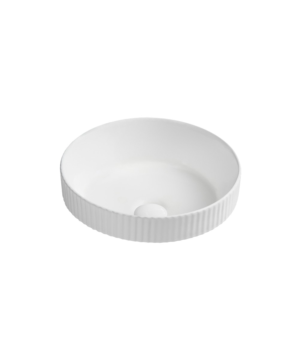 Cleo 380 ceramic inset above counter fluted basin
