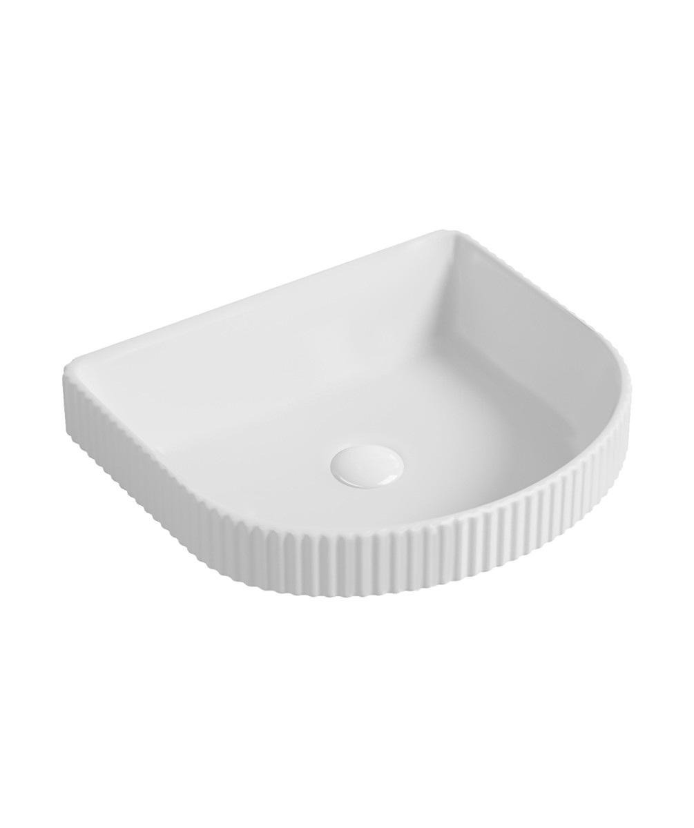 Cleo 430 D shaped Ceramic inset above counter fluted basin