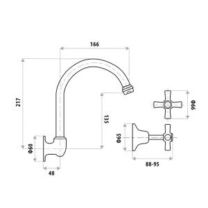 Easy Clean Wall sink set with Gooseneck spout - Image 2