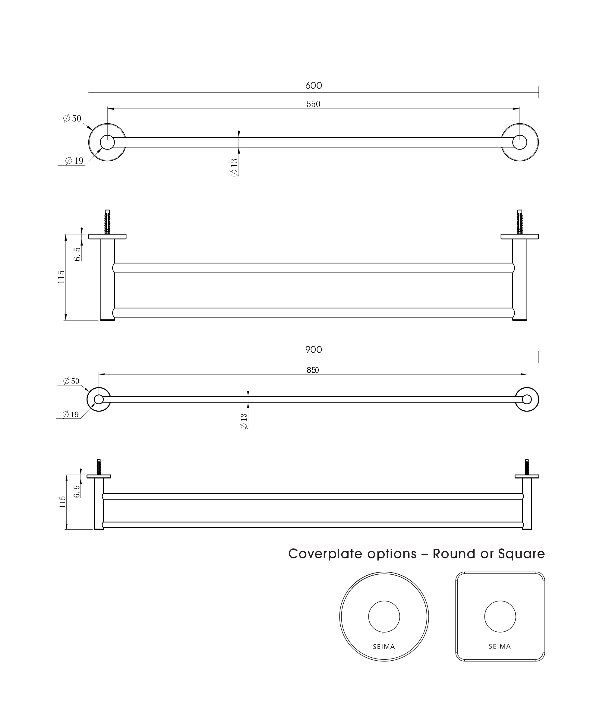 Anson Double Towel Rail Round 900mm - Image 8