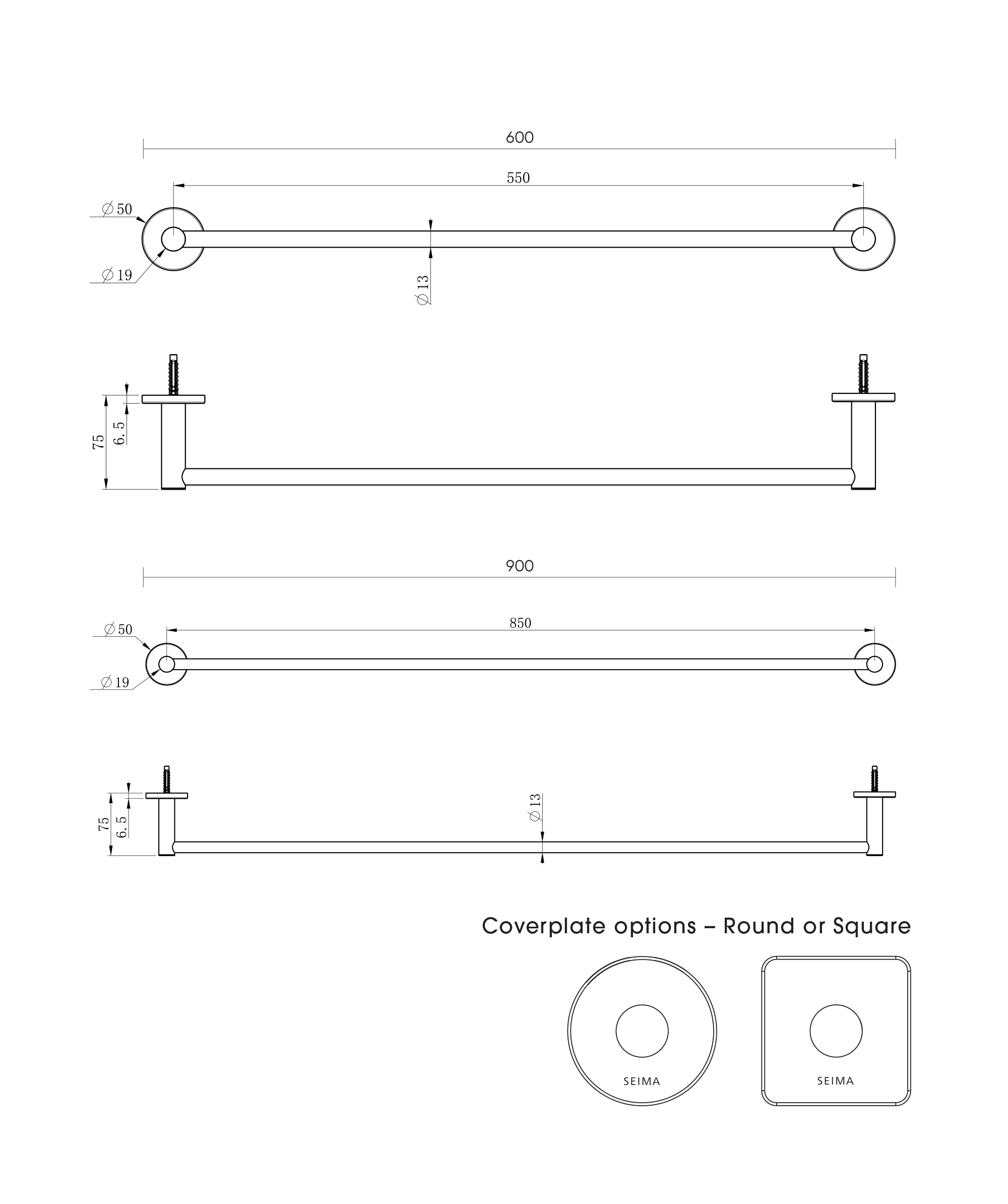 Anson Single Towel Rail Square 900mm - Image 8
