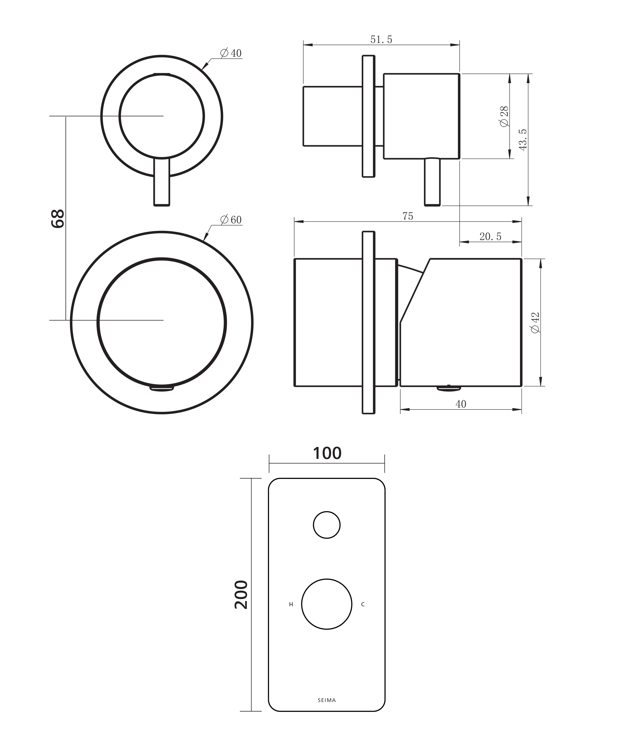 Enna Wall Diverter Mixer Full Plate - Image 2